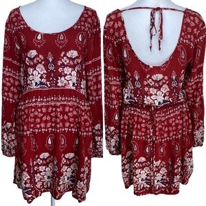 Band of Gypsies Long Sleeve Red Floral Paisley Boho Peasant Short Dress Small